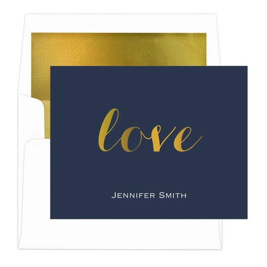 Love Foil Stamped Folded Note Cards with Lined Envelopes